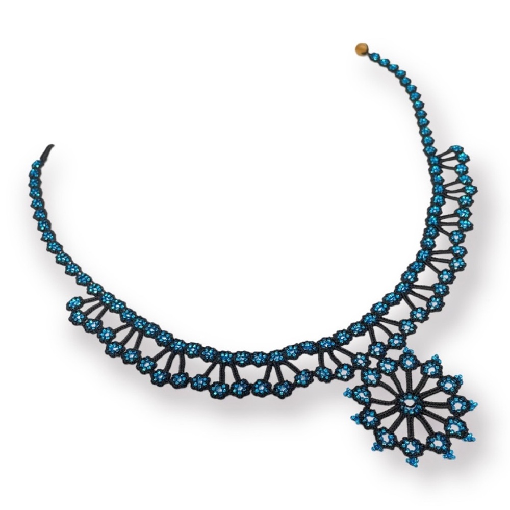 Handcrafted Needlework Glass Beaded Elegant Statement/Collar Necklace - Picture 3 of 4